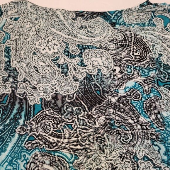 Chico's Size 1 / Medium Multi-Color Paisley Blouse Raglan Sleeves Banded Waist - Picture 11 of 13